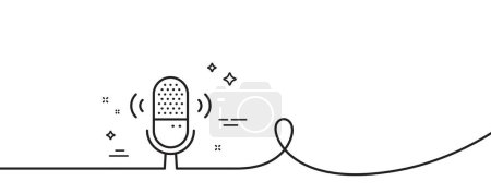 Illustration for Microphone line icon. Continuous one line with curl. Studio mic sign. Voice record device symbol. Microphone single outline ribbon. Loop curve pattern. Vector - Royalty Free Image