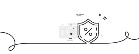Illustration for Loan percent line icon. Continuous one line with curl. Protection shield sign. Credit percentage symbol. Loan percent single outline ribbon. Loop curve pattern. Vector - Royalty Free Image