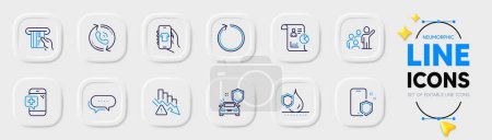 Illustration for Waterproof, Dots message and Leadership line icons for web app. Pack of Report, Shop app, Call center pictogram icons. Medical phone, Phone protect, Credit card signs. Car secure, Loop. Vector - Royalty Free Image