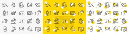Illustration for Outline Payment received, Milestone and Heartbeat timer line icons pack for web with Binary code, Auction, Battery charging line icon. Upload photo, Checkbox, Chess pictogram icon. Vector - Royalty Free Image