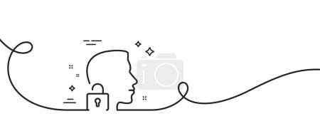 Illustration for Face accepted line icon. Continuous one line with curl. Access granted sign. Unlock system symbol. Unlock system single outline ribbon. Loop curve pattern. Vector - Royalty Free Image