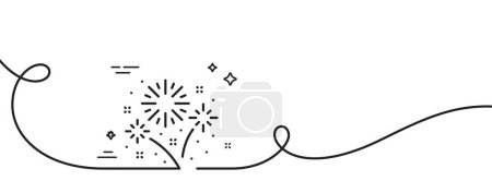 Illustration for Fireworks line icon. Continuous one line with curl. Pyrotechnic salute sign. Carnival celebration lights symbol. Fireworks single outline ribbon. Loop curve pattern. Vector - Royalty Free Image