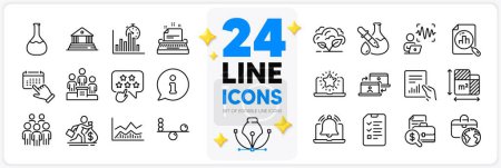 Illustration for Icons set of Interview, Global business and Ranking star line icons pack for app with Business podium, Accounting report, Salary thin outline icon. Floor plan, Info, Court building pictogram. Vector - Royalty Free Image