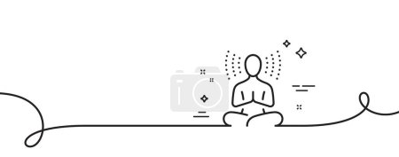 Ilustración de Icono de línea de yoga. Continuo una línea con rizo. Meditación signo de pose. Relájate cuerpo y mente símbolo. Cinta de perfil único de yoga. Patrón de curva de bucle. Vector - Imagen libre de derechos