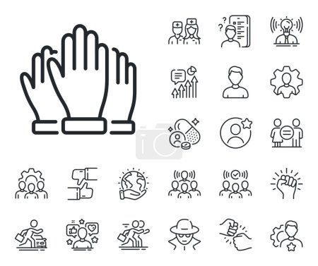 Illustration for Election voting sign. Specialist, doctor and job competition outline icons. Vote hands line icon. Volunteers or referendum symbol. Vote line sign. Avatar placeholder, spy headshot icon. Vector - Royalty Free Image