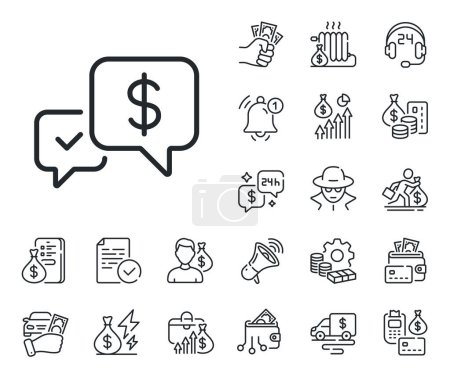 Illustration for Dollar exchange sign. Cash money, loan and mortgage outline icons. Payment receive line icon. Finance symbol. Payment received line sign. Credit card, crypto wallet icon. Inflation, job salary. Vector - Royalty Free Image