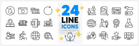 Illustration for Icons set of Phishing, Reject web and Search file line icons pack for app with Online survey, Idea, Loyalty program thin outline icon. Environment day, Success business. Design with 3d stars. Vector - Royalty Free Image