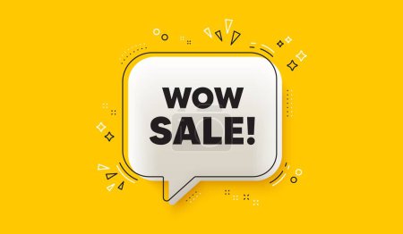 Illustration for Wow Sale tag. 3d speech bubble yellow banner. Special offer price sign. Advertising Discounts symbol. Wow sale chat speech bubble message. Talk box infographics. Vector - Royalty Free Image
