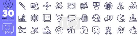 Illustration for Recovery data, Payment received and Inclusion line icons pack. Square area, Software bug, Startup rocket web icon. Business idea, Payment click, Family questions pictogram. Vector - Royalty Free Image