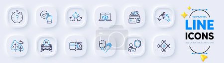 Illustration for Clapping hands, Shield and Blood line icons for web app. Pack of Payment methods, Video conference, Tree pictogram icons. Money, Online delivery, Quiz signs. Checkbox, Ranking stars. Vector - Royalty Free Image