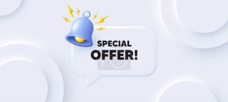 Illustration for Special offer tag. Neumorphic background with chat speech bubble. Sale sign. Advertising Discounts symbol. Special offer speech message. Banner with bell. Vector - Royalty Free Image