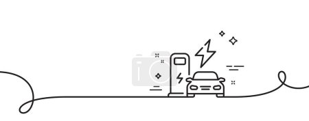 Illustration for Charging station line icon. Continuous one line with curl. Car charger sign. Electric power symbol. Charging station single outline ribbon. Loop curve pattern. Vector - Royalty Free Image