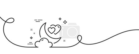 Illustration for Love night line icon. Continuous one line with curl. Valentines day evening sign. Couple relationships symbol. Love night single outline ribbon. Loop curve pattern. Vector - Royalty Free Image