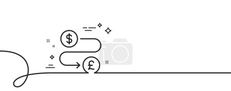 Illustration for Money transfer line icon. Continuous one line with curl. Cash exchange sign. Dollar to Pound change symbol. Money transfer single outline ribbon. Loop curve pattern. Vector - Royalty Free Image