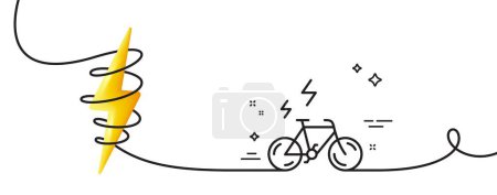Téléchargez les illustrations : Icône de ligne E-bike. Continu une ligne avec boucle. Panneau de transport de vélo motorisé. Symbole vélo électrique. Ruban à contour unique E-bike. Courbe de boucle avec énergie. Vecteur - en licence libre de droit