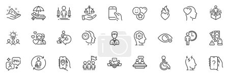 Illustration for Icons pack as Businessman, Justice scales and Sunbed line icons for app include Time management, Stress, Location app outline thin icon web set. Ask question, Augmented reality. Vector - Royalty Free Image