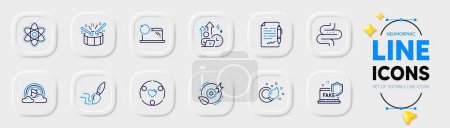 Illustration for Chemistry atom, Green energy and Difficult stress line icons for web app. Pack of Brush, Drums, Lgbt pictogram icons. Intestine, Fake internet, Paint brush signs. Inclusion. Neumorphic buttons. Vector - Royalty Free Image