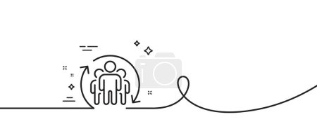 Illustration for Teamwork line icon. Continuous one line with curl. Employees rotation sign. Core value symbol. Teamwork single outline ribbon. Loop curve pattern. Vector - Royalty Free Image
