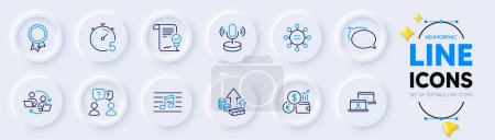 Illustration for Inflation, Approved agreement and Ethics line icons for web app. Pack of Timer, Success, Currency rate pictogram icons. Musical note, Outsource work, Teamwork process signs. Talk bubble. Vector - Royalty Free Image