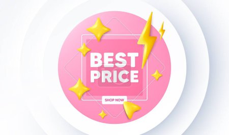 Illustration for Best Price tag. Neumorphic promotion banner. Special offer Sale sign. Advertising Discounts symbol. Best price message. 3d stars with energy thunderbolt. Vector - Royalty Free Image