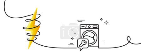 Illustration for Spanner tool line icon. Continuous one line with curl. Washing machine repair service sign. Washing machine single outline ribbon. Loop curve with energy. Vector - Royalty Free Image