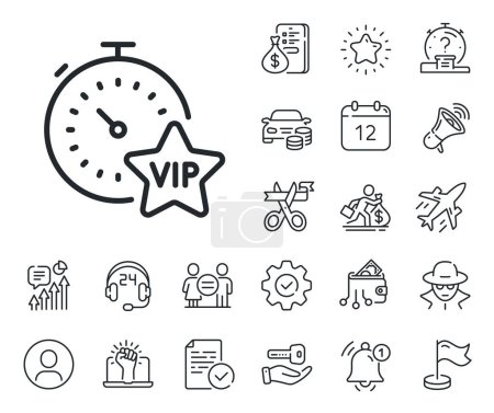 Illustration for Very important person sign. Salaryman, gender equality and alert bell outline icons. Vip timer line icon. Member club privilege symbol. Vip timer line sign. Spy or profile placeholder icon. Vector - Royalty Free Image