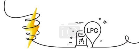 Illustration for Gas station line icon. Continuous one line with curl. Filling LPG station location sign. Liquefied petroleum gas fuel symbol. Gas station single outline ribbon. Loop curve with energy. Vector - Royalty Free Image