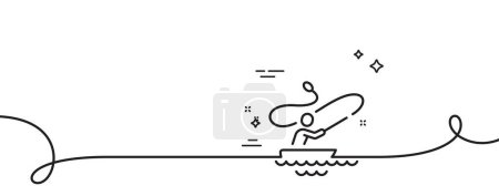 Ilustración de Icono de línea de pesca barco. Continuo una línea con rizo. Pescador con signo de varilla giratoria. Captura de peces símbolo. Barco de pesca única cinta esquema. Patrón de curva de bucle. Vector - Imagen libre de derechos