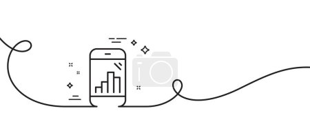 Illustration for Graph phone line icon. Continuous one line with curl. Column chart sign. Growth diagram symbol. Graph phone single outline ribbon. Loop curve pattern. Vector - Royalty Free Image