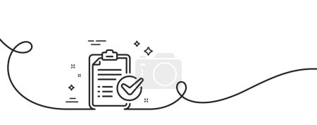 Illustration for Survey checklist line icon. Continuous one line with curl. Report sign. Business review symbol. Survey checklist single outline ribbon. Loop curve pattern. Vector - Royalty Free Image