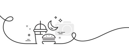Illustration for Night eat line icon. Continuous one line with curl. Fast food before sleep sign. Gluttony symbol. Night eat single outline ribbon. Loop curve pattern. Vector - Royalty Free Image