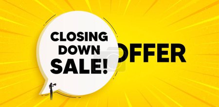 Illustration for Closing down sale. Chat speech bubble banner. Special offer price sign. Advertising discounts symbol. Closing down sale speech bubble message. Talk box background. Vector - Royalty Free Image