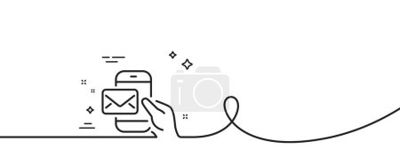 Illustration for Messenger Mail line icon. Continuous one line with curl. New newsletter sign. Phone E-mail symbol. Messenger Mail single outline ribbon. Loop curve pattern. Vector - Royalty Free Image