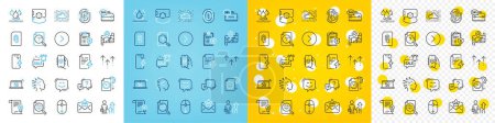 Illustration for Vector icons set of Vip mail, Smile face and Artificial intelligence line icons pack for web with 24h service, Cloud system, Search document outline icon. Attachment, Swipe up. Vector - Royalty Free Image