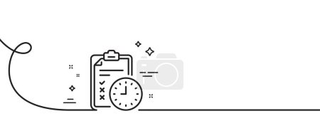 Illustration for Exam time line icon. Continuous one line with curl. Checklist sign. Exam time single outline ribbon. Loop curve pattern. Vector - Royalty Free Image