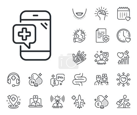 Illustration for Mobile medical help sign. Online doctor, patient and medicine outline icons. Medicine phone line icon. Medical phone line sign. Veins, nerves and cosmetic procedure icon. Intestine. Vector - Royalty Free Image