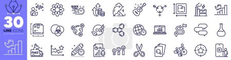 Illustration for Chemical formula, Euler diagram and Chemistry lab line icons pack. Voice wave, Star target, Quick tips web icon. Guitar, Project deadline, Online statistics pictogram. Co2 gas. Vector - Royalty Free Image