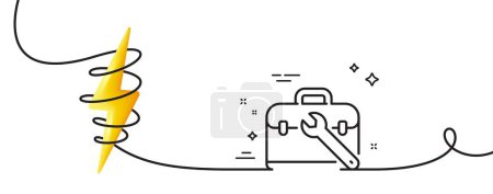 Illustration for Spanner tool line icon. Continuous one line with curl. Repair tool case sign. Fix instruments symbol. Tool case single outline ribbon. Loop curve with energy. Vector - Royalty Free Image