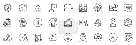 Illustration for Icons pack as Anxiety, Power safety and Difficult stress line icons for app include Certificate, 360 degree, Dollar rate outline thin icon web set. Capsule pill, Fake news. Vector - Royalty Free Image