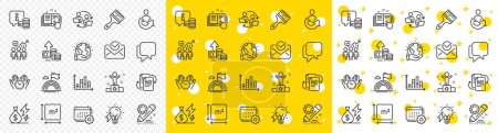 Illustration for Outline Teamwork process, Electricity bulb and Winner line icons pack for web with Share, Safe time, Square area line icon. Save planet, Info, Project edit pictogram icon. Vector - Royalty Free Image