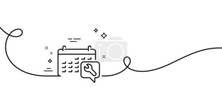 Illustration for Spanner tool line icon. Continuous one line with curl. Repair service calendar sign. Fix instruments symbol. Spanner single outline ribbon. Loop curve pattern. Vector - Royalty Free Image
