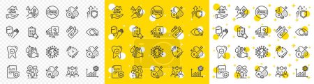 Illustration for Outline Coronavirus, Dirty mask and Stay home line icons pack for web with Ambulance transport, Covid test, Checklist line icon. Vitamin k, Cholecalciferol, Farsightedness pictogram icon. Vector - Royalty Free Image