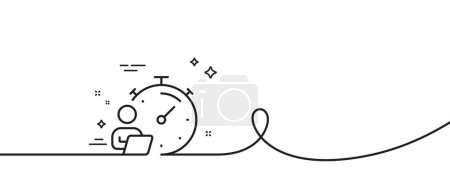 Ilustración de Icono de línea de tiempo de trabajo. Continuo una línea con rizo. Señal de tiempo del cronómetro de tareas. Cuenta atrás en línea símbolo del reloj. Cronómetro de cinta de contorno único. Patrón de curva de bucle. Vector - Imagen libre de derechos