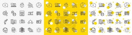 Illustration for Outline Enterprise, Bell alert and Chemistry lab line icons pack for web with Augmented reality, Credit card, Stars line icon. Dice, Brand ambassador, Friends chat pictogram icon. Star. Vector - Royalty Free Image