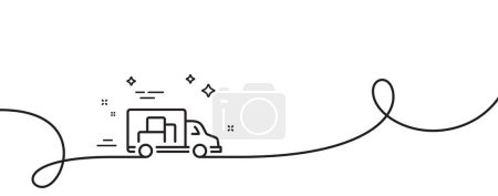 Illustration for Truck transport line icon. Continuous one line with curl. Transportation vehicle sign. Delivery symbol. Truck transport single outline ribbon. Loop curve pattern. Vector - Royalty Free Image
