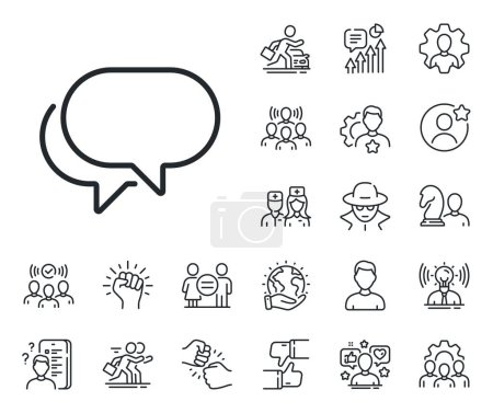 Illustration for Speech bubble sign. Specialist, doctor and job competition outline icons. Talk bubble line icon. Chat message symbol. Talk bubble line sign. Avatar placeholder, spy headshot icon. Vector - Royalty Free Image