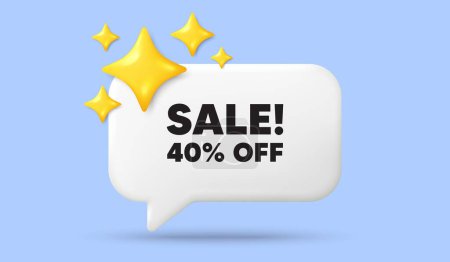 Illustration for Sale 40 percent off discount. 3d speech bubble banner with stars. Promotion price offer sign. Retail badge symbol. Sale chat speech message. 3d offer talk box. Vector - Royalty Free Image