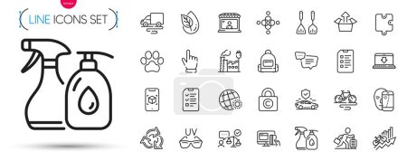 Illustration for Pack of Training results, Interview and Transport insurance line icons. Include Delivery route, World weather, Internet downloading pictogram icons. Online payment, Recycle, Send box signs. Vector - Royalty Free Image