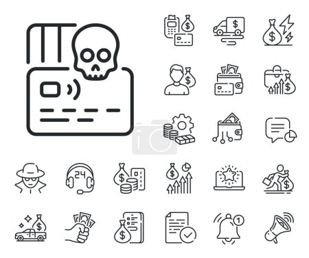 Illustration for Ransomware threat sign. Cash money, loan and mortgage outline icons. Cyber attack line icon. Credit card phishing symbol. Cyber attack line sign. Credit card, crypto wallet icon. Vector - Royalty Free Image