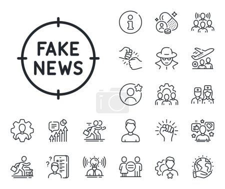 Illustration for Propaganda conspiracy target sign. Specialist, doctor and job competition outline icons. Fake news line icon. Wrong truth symbol. Fake news line sign. Avatar placeholder, spy headshot icon. Vector - Royalty Free Image